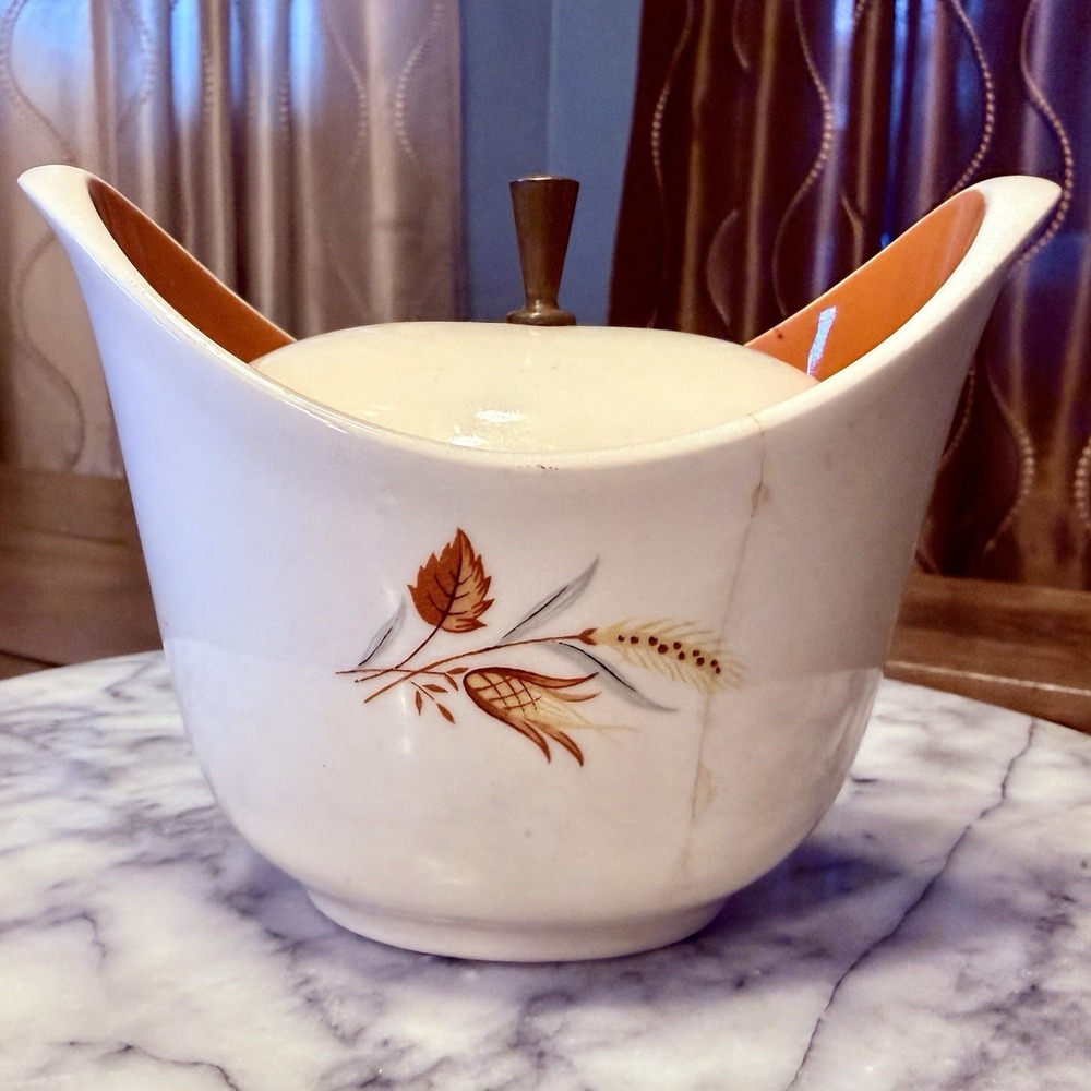 VTG Taylor Smith MCM 1950s China Ever Yours Autumn Harvest Covered Sugar Bowl - Picture 1 of 4